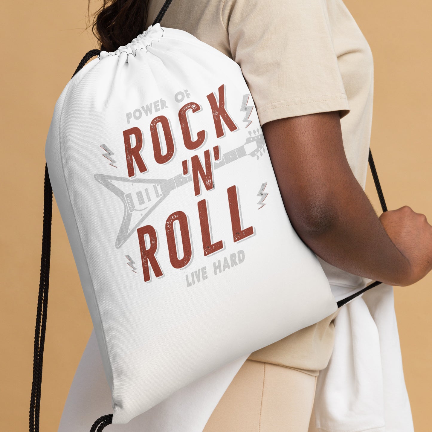 Power of Rock 'n' Roll Drawstring Bag