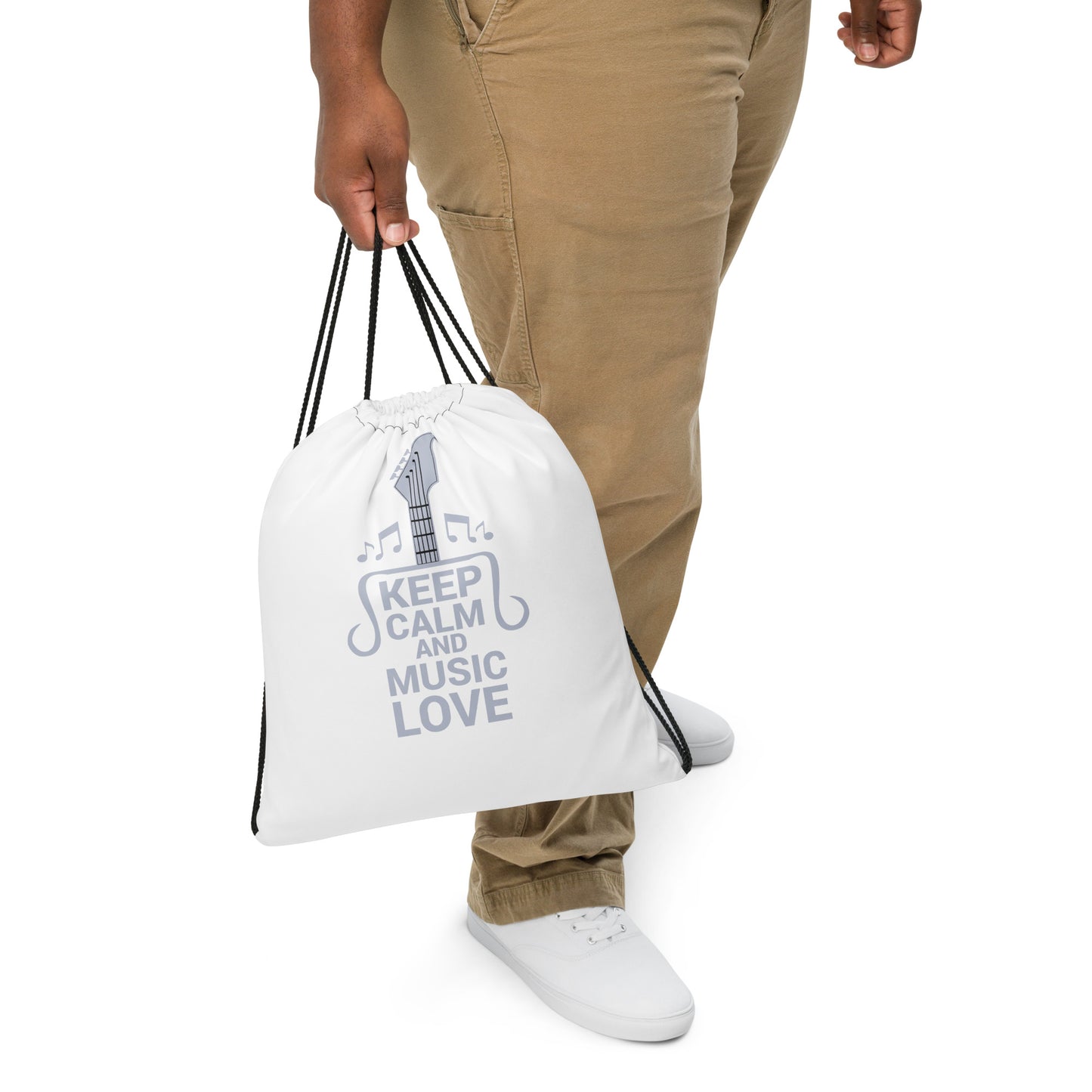Keep Calm and Music Love Drawstring Bag