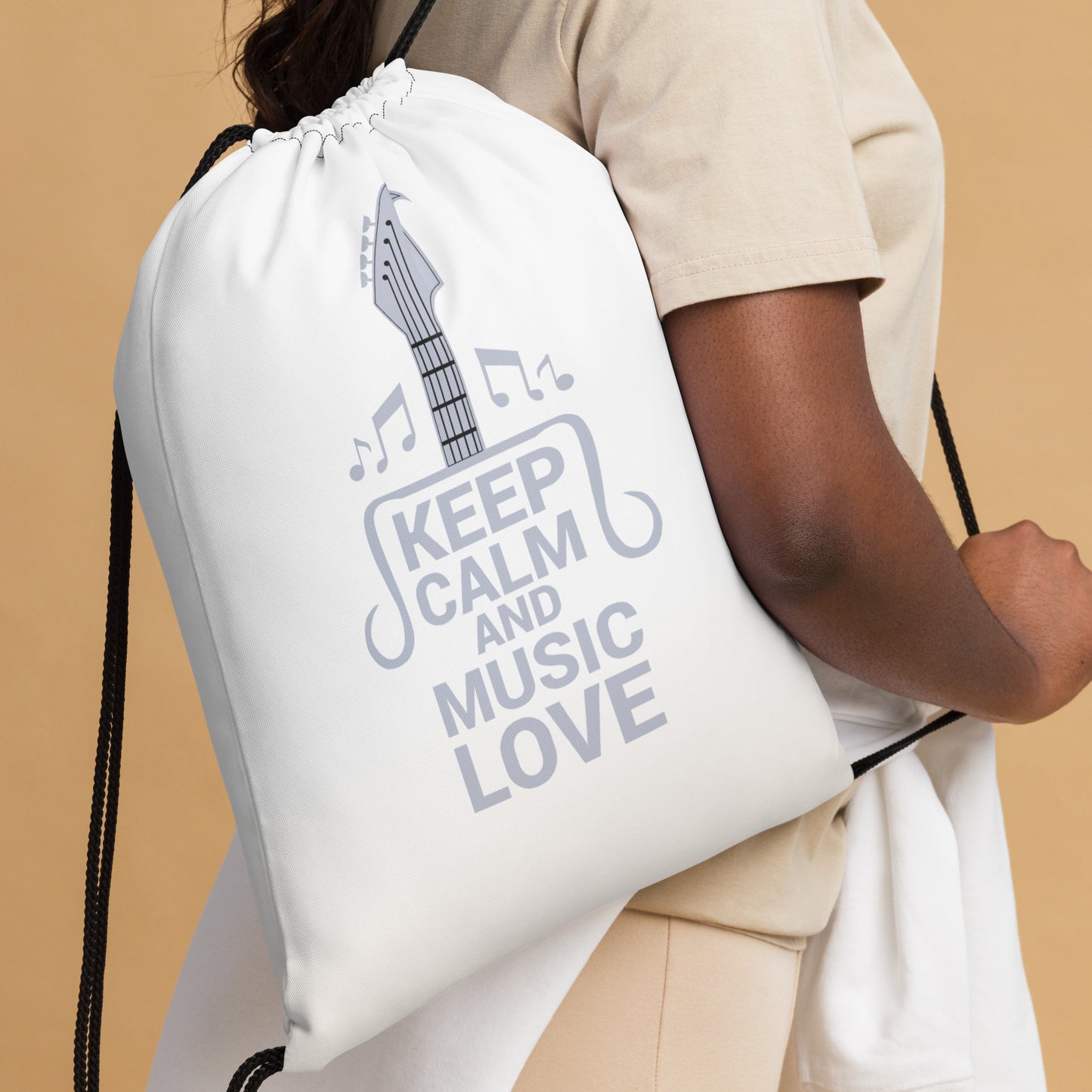 Keep Calm and Music Love Drawstring Bag