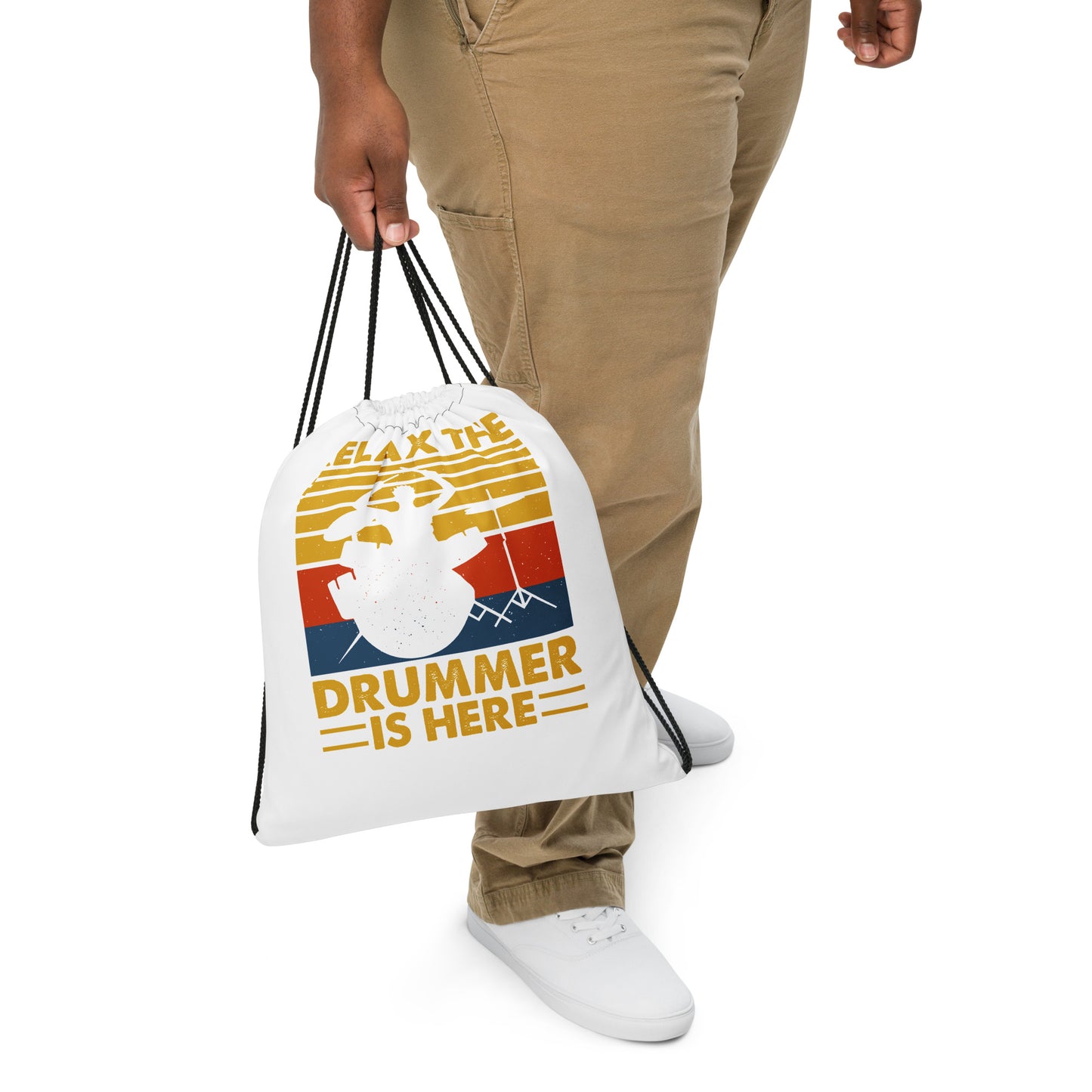 Relax The Drummer Is Here Drawstring Bag