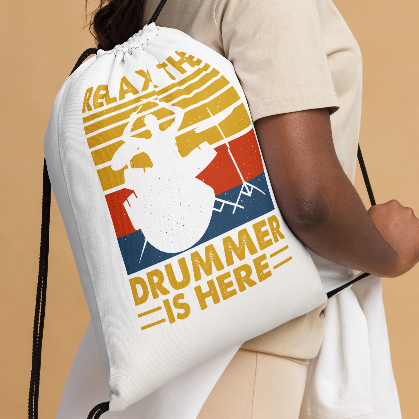 Relax The Drummer Is Here Drawstring Bag