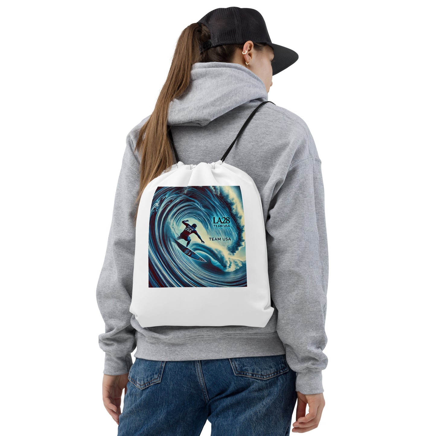 LA28 Team USA Surfer Art Print Drawstring bag