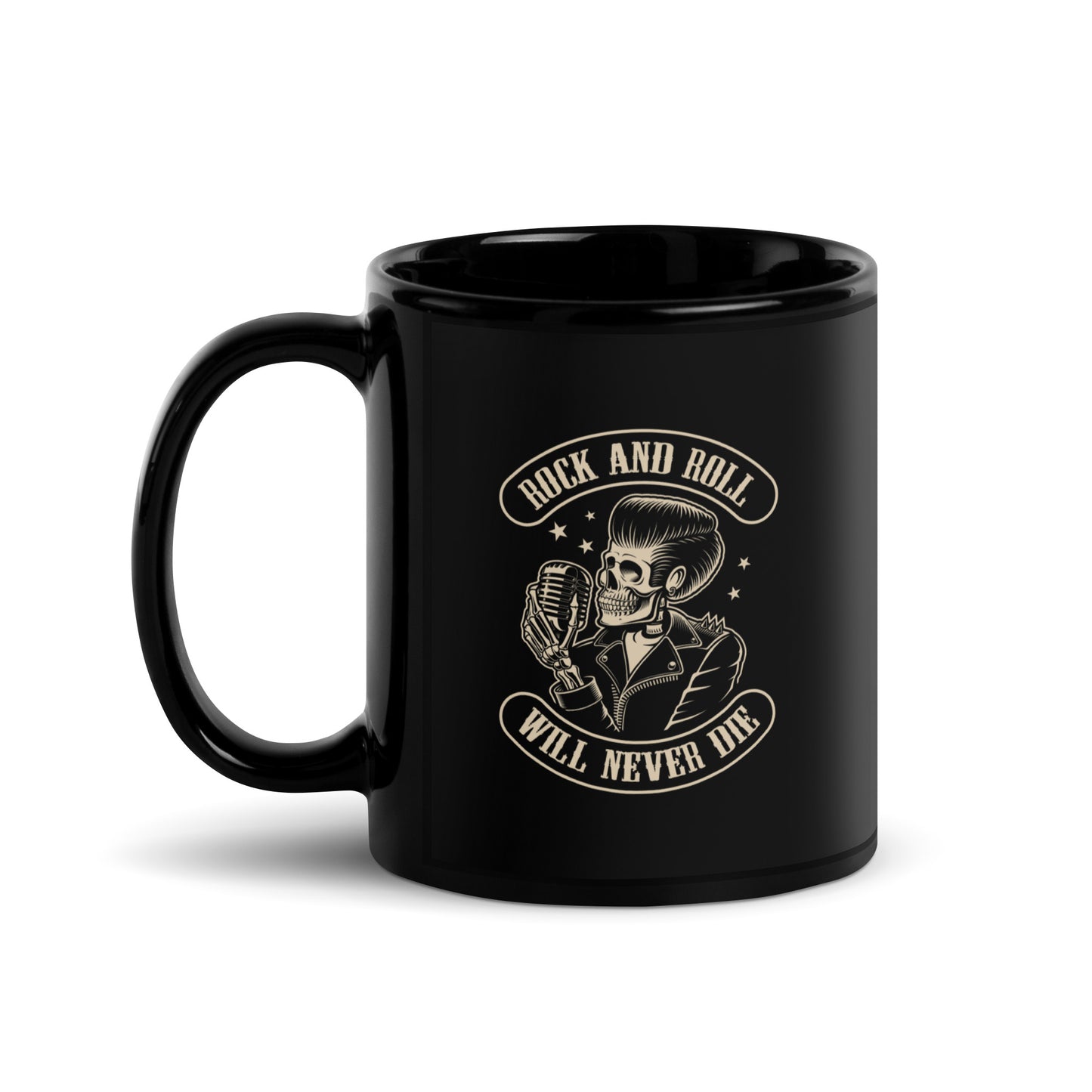 Rock and Roll Will Never Die Black Mug
