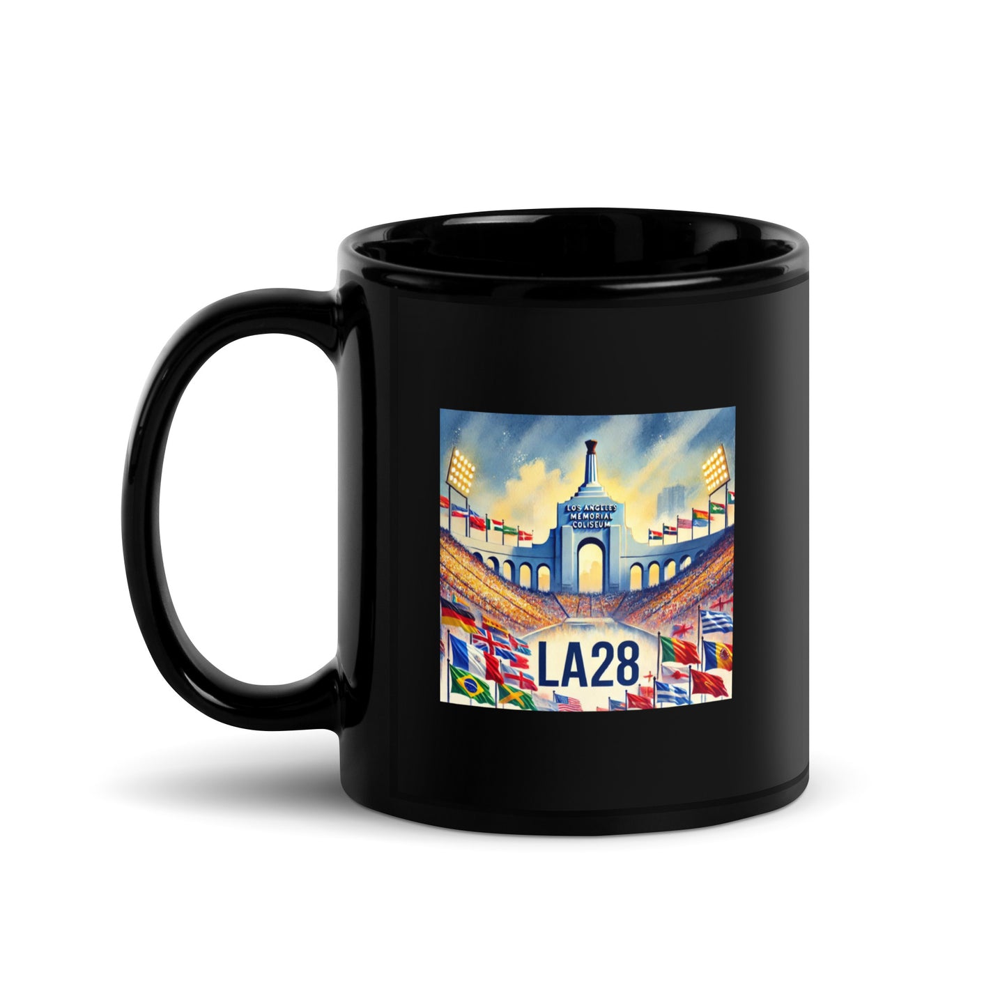 Flags of Nations at Los Angeles Memorial Coliseum LA28 Black Mug
