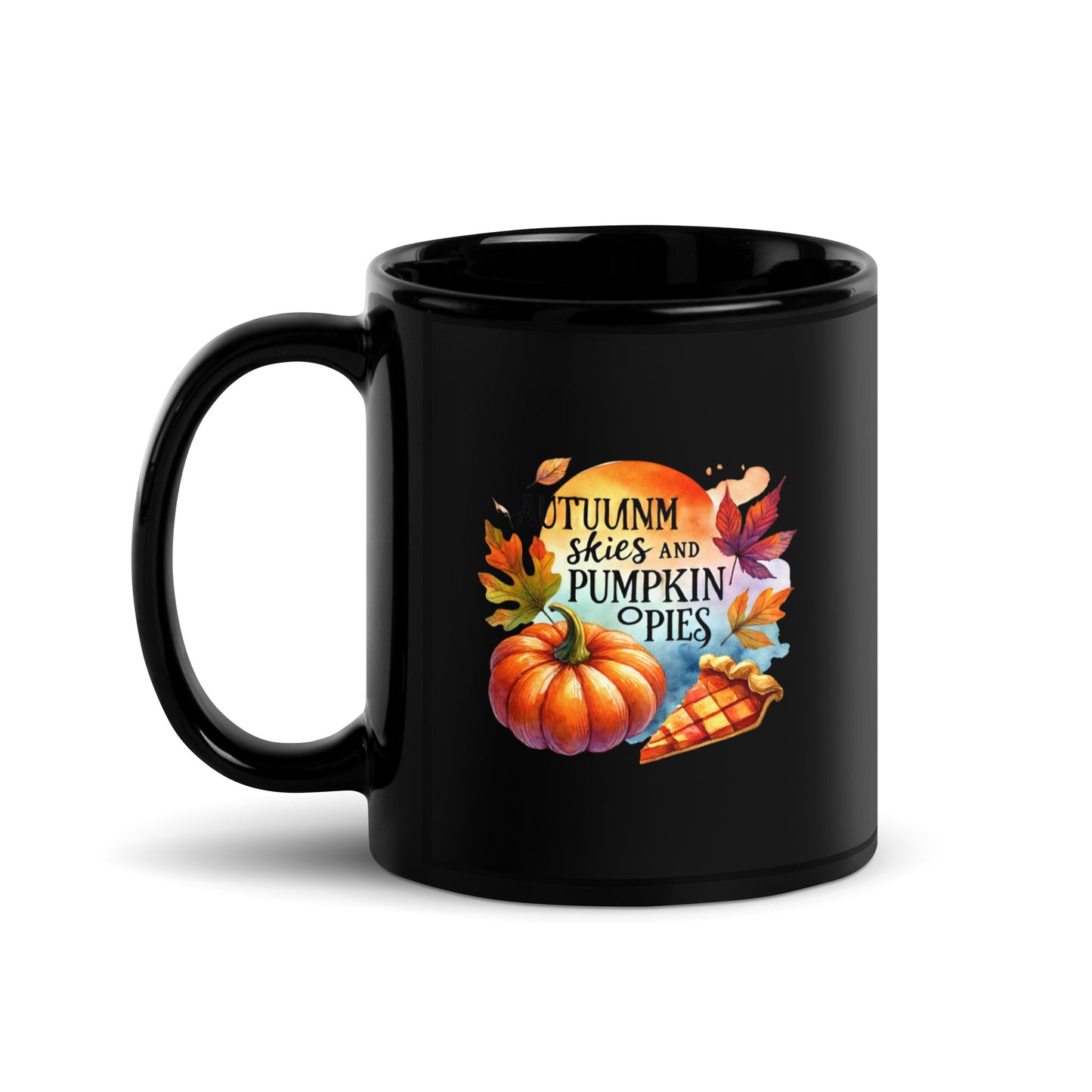 Autumn Skies and Pumpkin Pies Black Mug