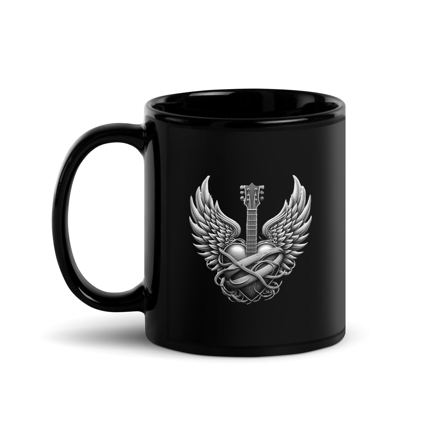 Guitar Angel Wings Black Mug