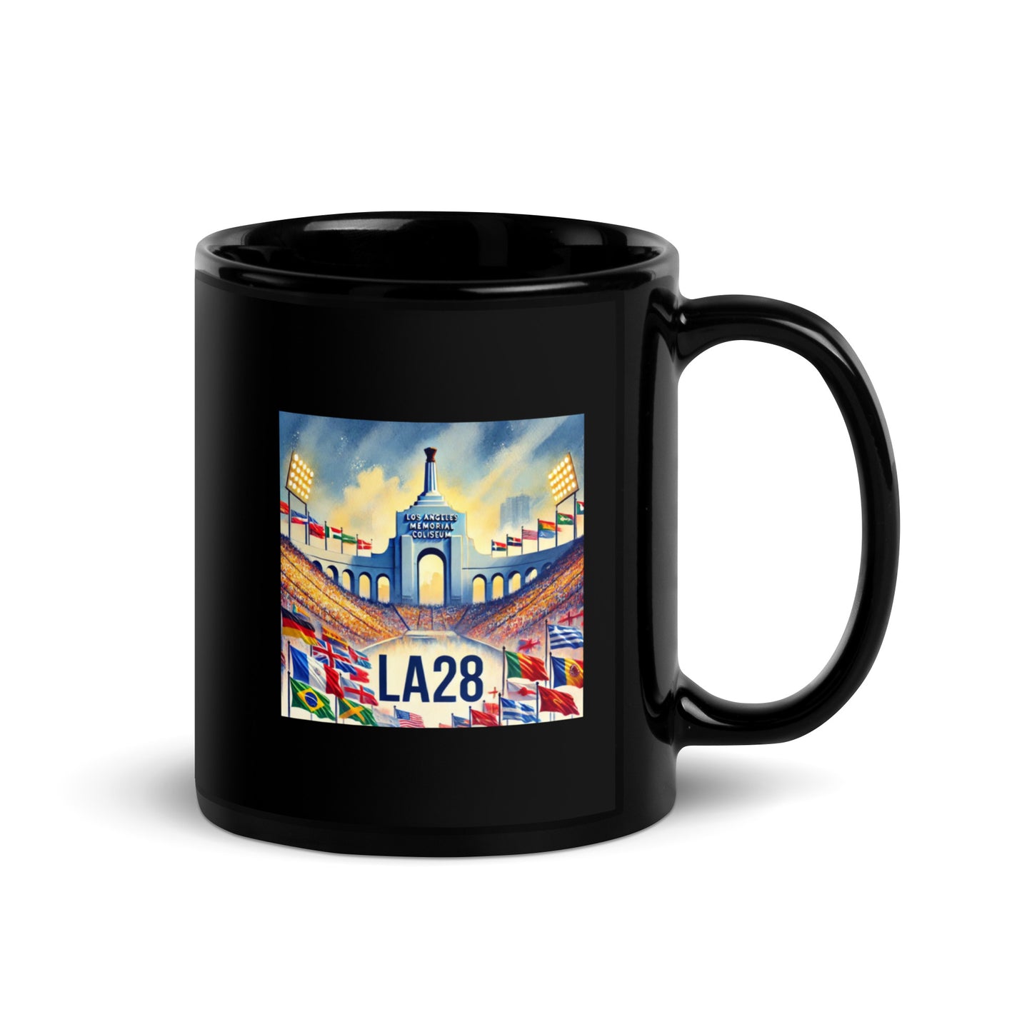 Flags of Nations at Los Angeles Memorial Coliseum LA28 Black Mug