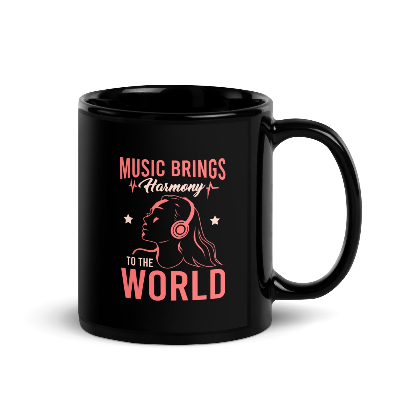 Music Brings Harmony to the World Black Mug