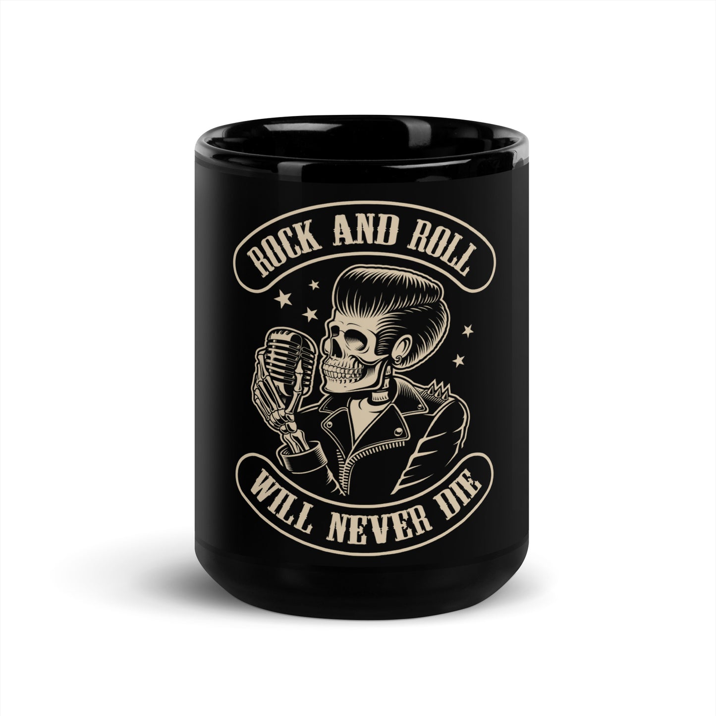 Rock and Roll Will Never Die Black Mug