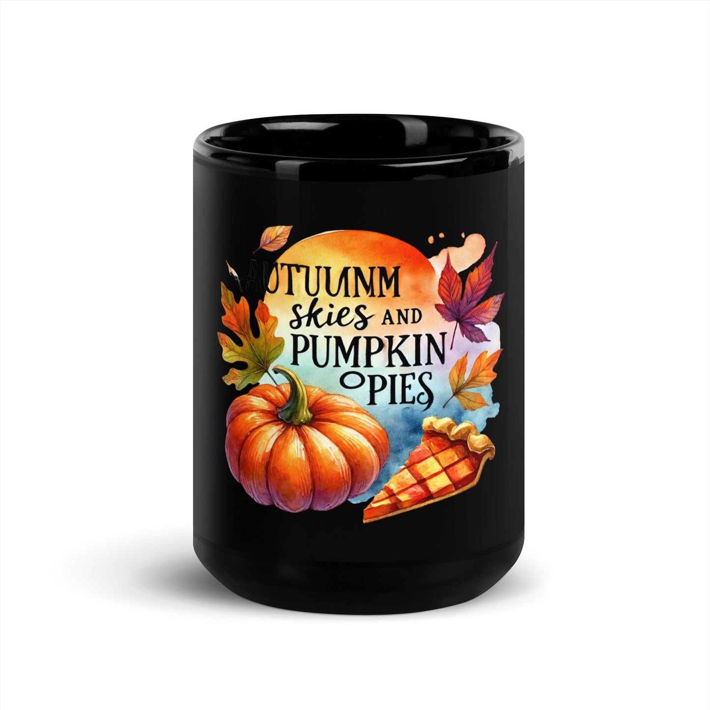 Autumn Skies and Pumpkin Pies Black Mug