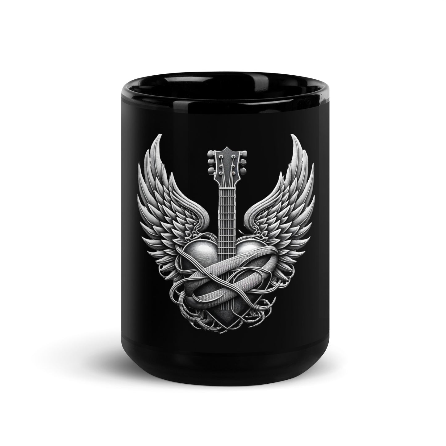 Guitar Angel Wings Black Mug