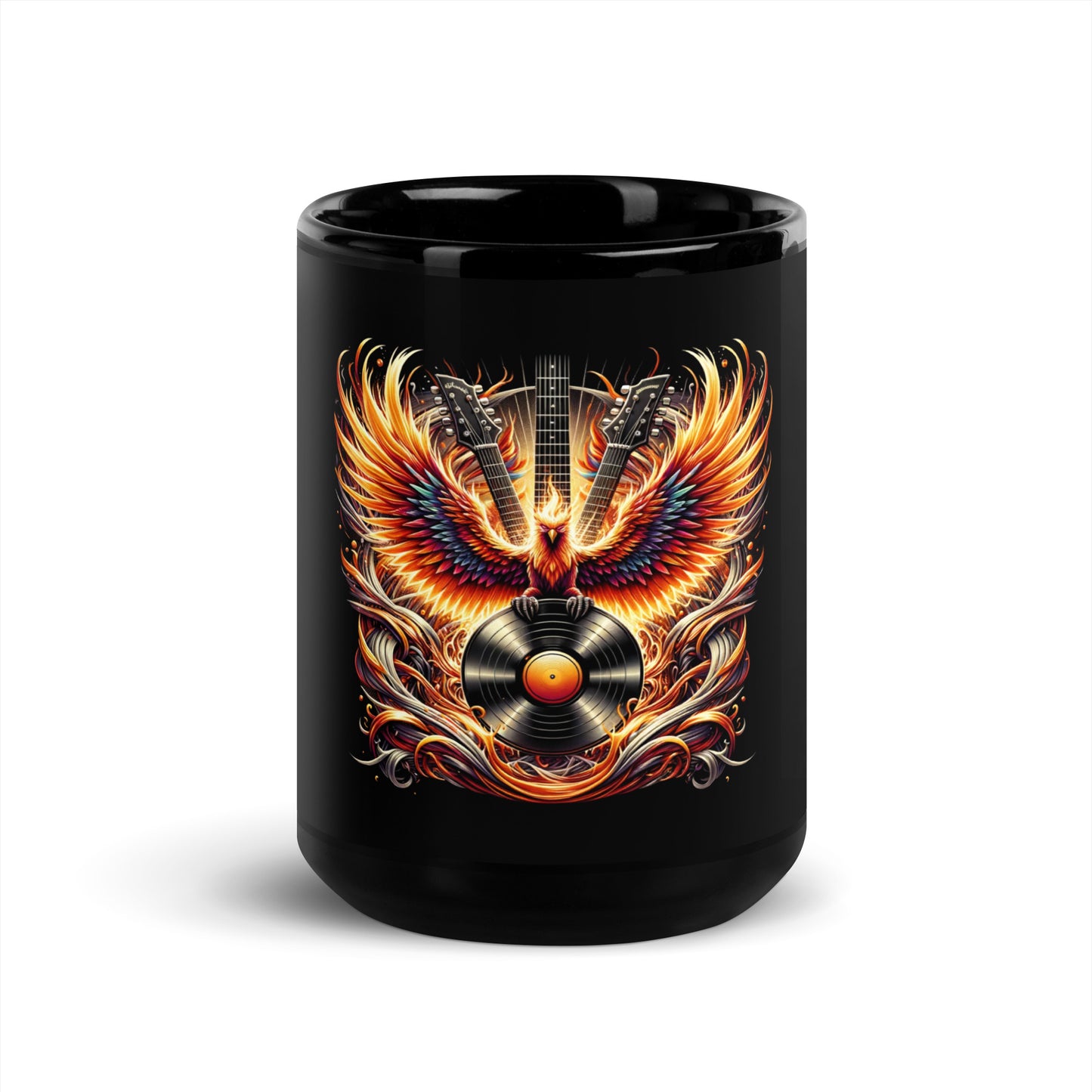 Guitar Eagle Flame Black Mug