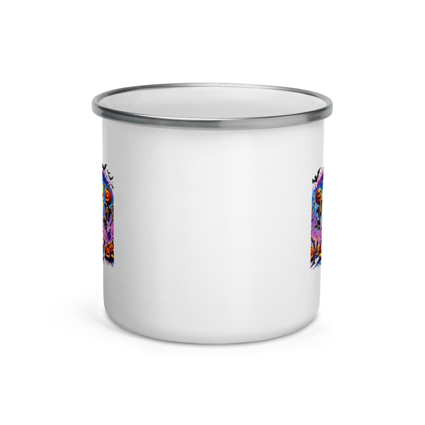 Skeleton Pumpkin Heads Enamel Mug