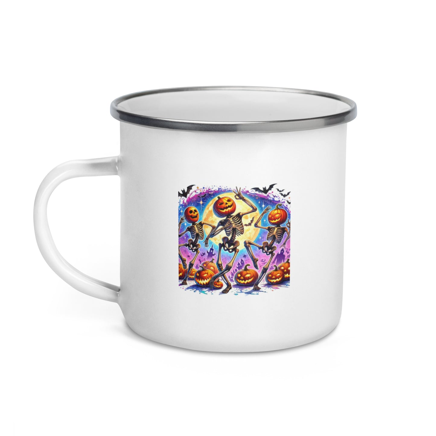 Skeleton Pumpkin Heads Enamel Mug