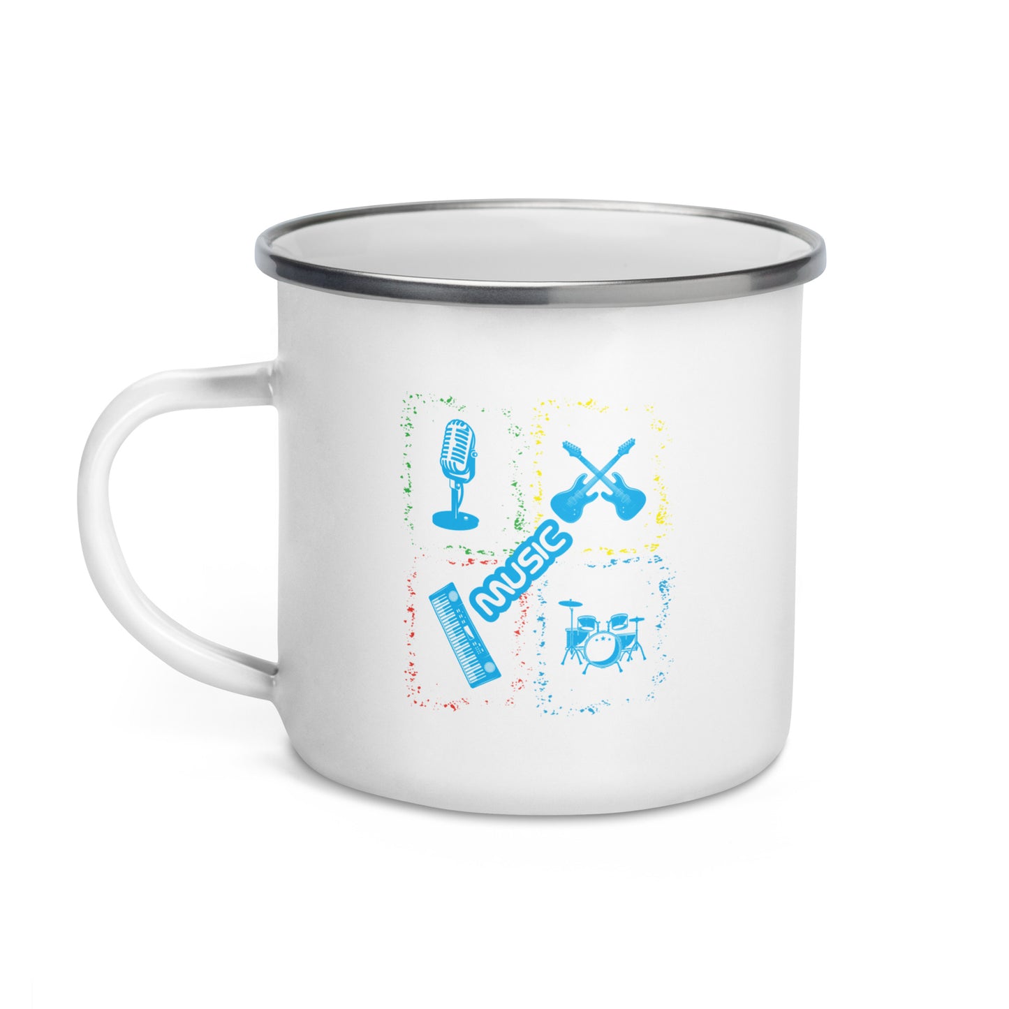Musical Instruments Colorful Microphone Keyboard Drums Guitar Enamel Mug