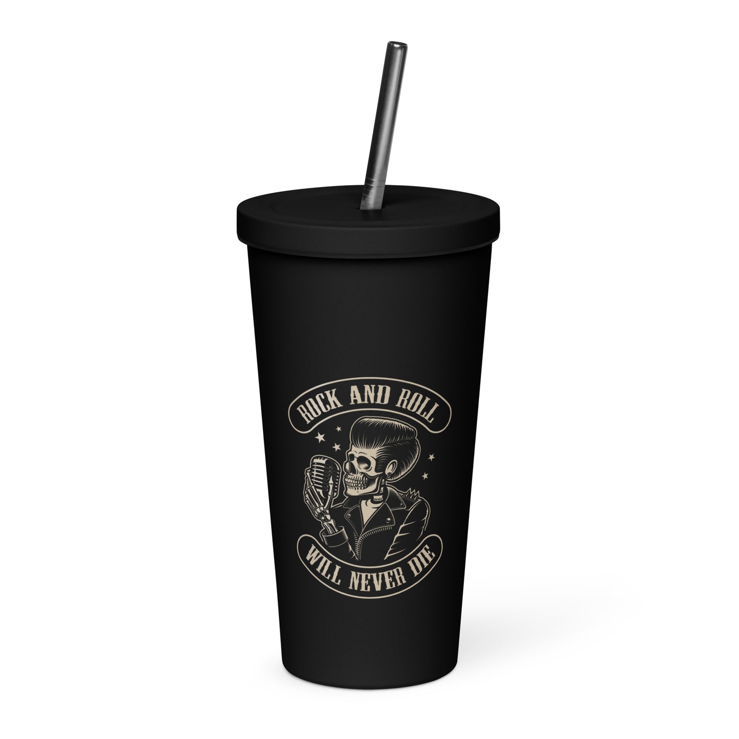 Rock and Roll Will Never Die Insulated Tumbler with Straw