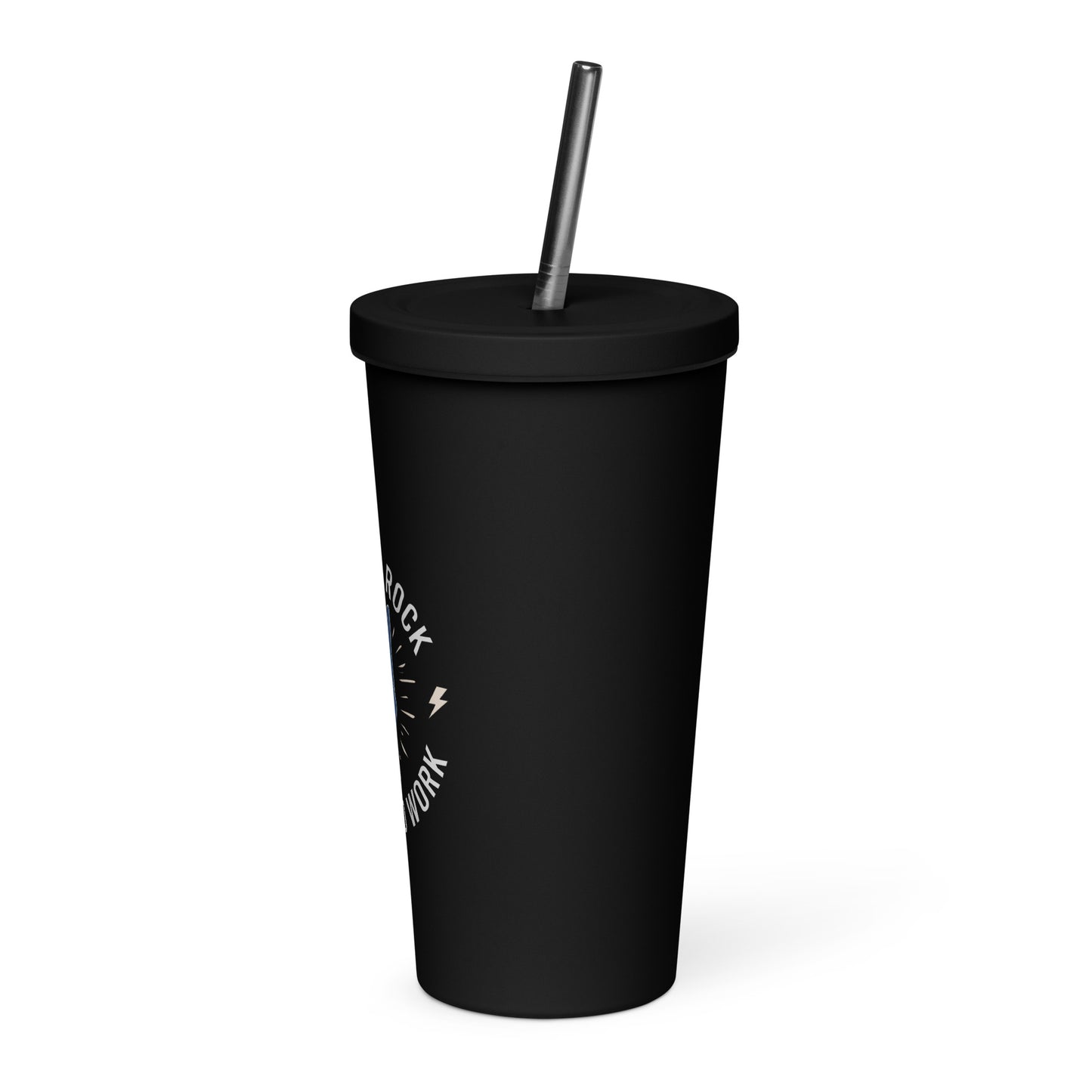 Born To Rock, Forced To Work Insulated Tumbler with Straw