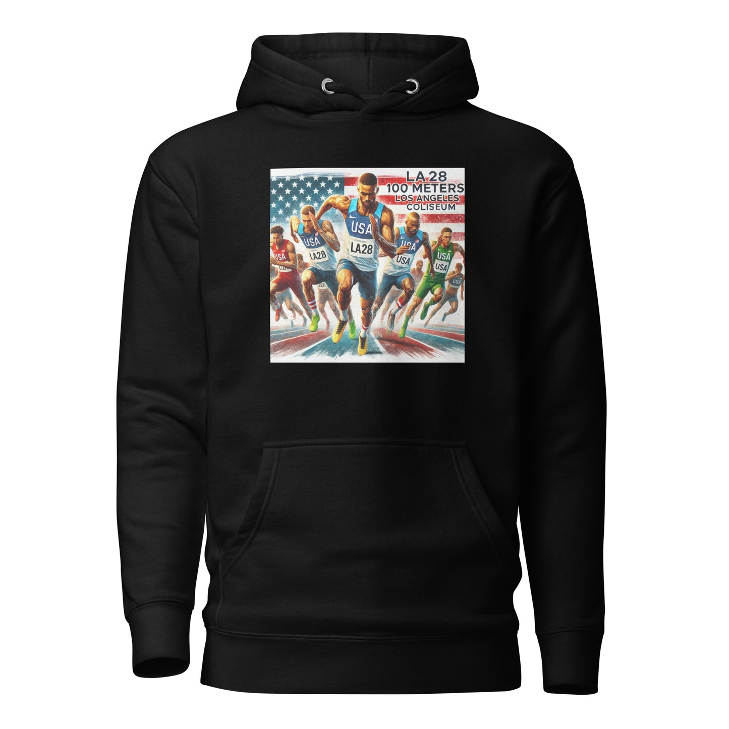 LA28 Team USA 100 Meters Watercolor Print | Los Angeles Coliseum Art Hoodie
