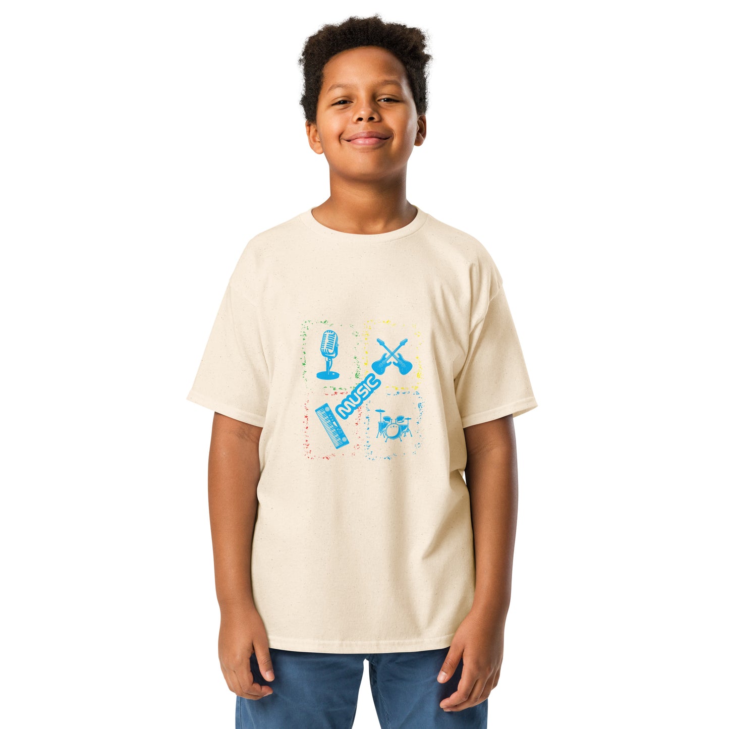 Musical Instruments Colorful Microphone Keyboard Drums Guitar Youth T-shirt