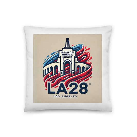 LA28 Logo with Los Angeles Memorial Coliseum Pillow Case