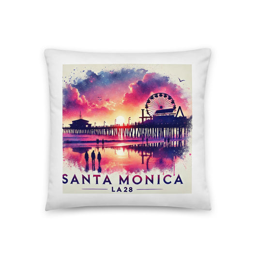 Santa Monica Sunset Watercolor Print - LA28 Surrealistic Design Pillow Case