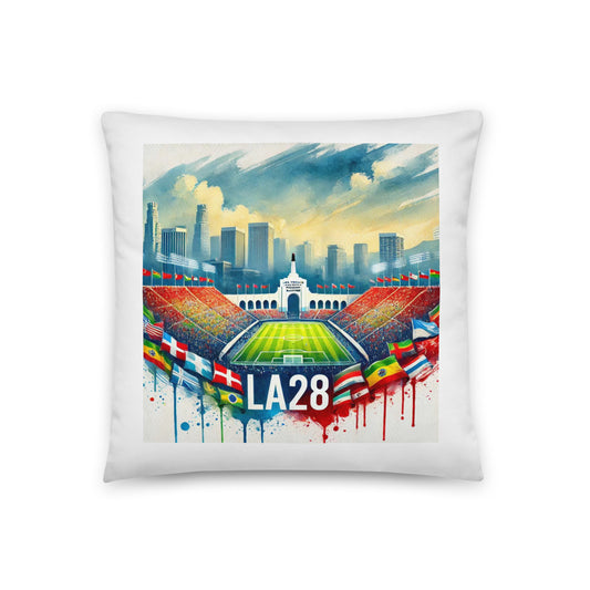 Watercolor Logo Featuring Flags of Nations at Los Angeles Memorial Coliseum Pillow Case