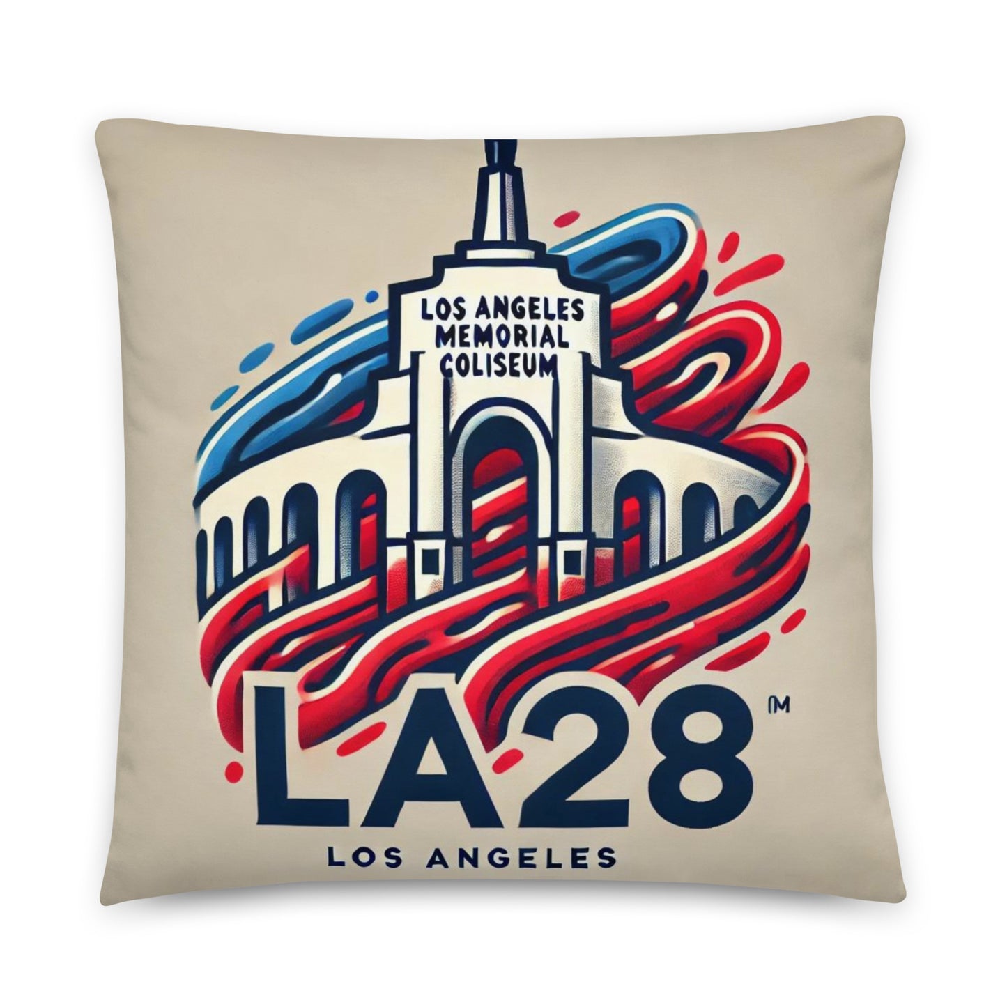 LA28 Logo with Los Angeles Memorial Coliseum Pillow Case