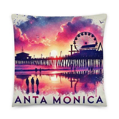 Santa Monica Sunset Watercolor Print - LA28 Surrealistic Design Pillow Case
