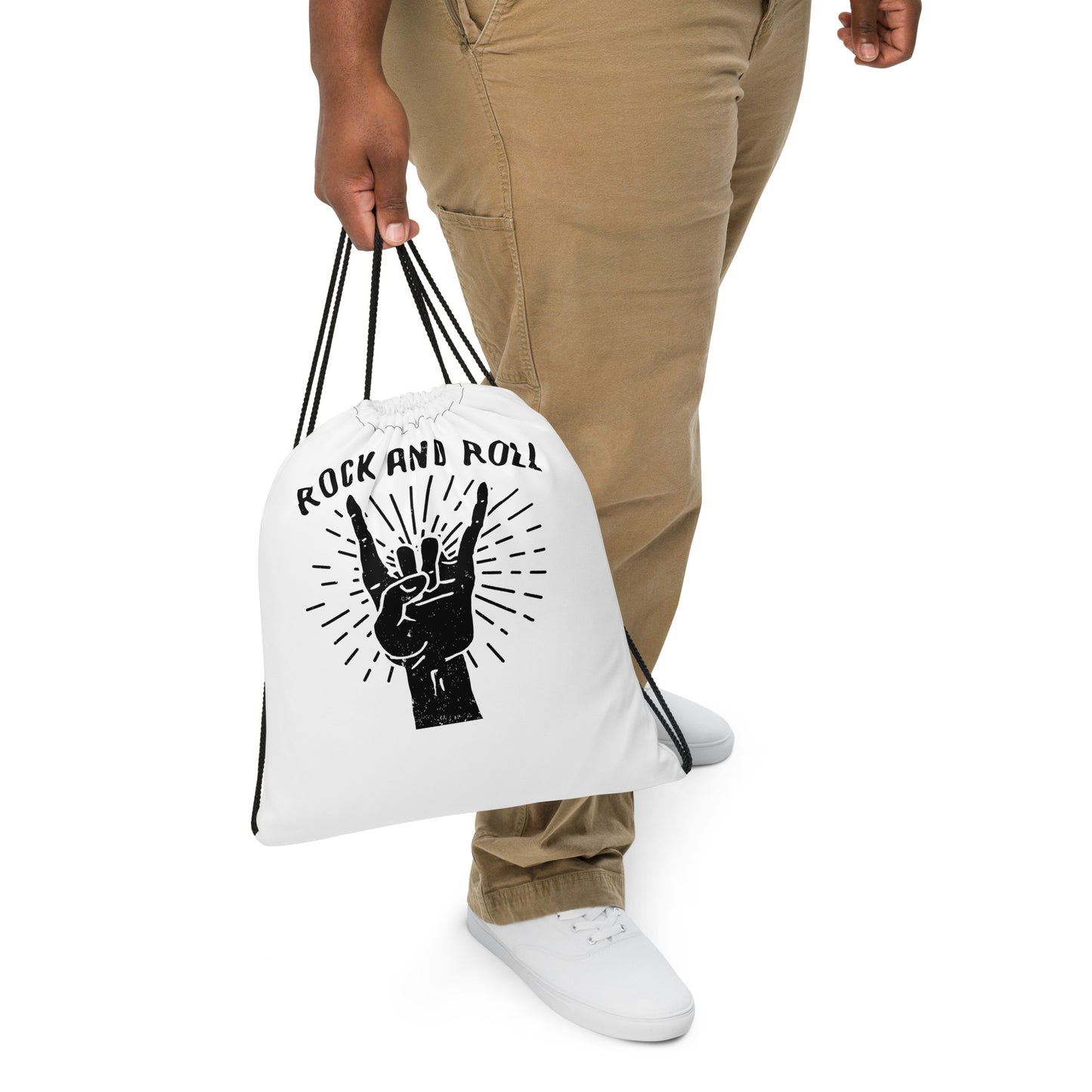 Rock and Roll Hand Drawstring Bag