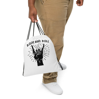 Rock and Roll Hand Drawstring Bag
