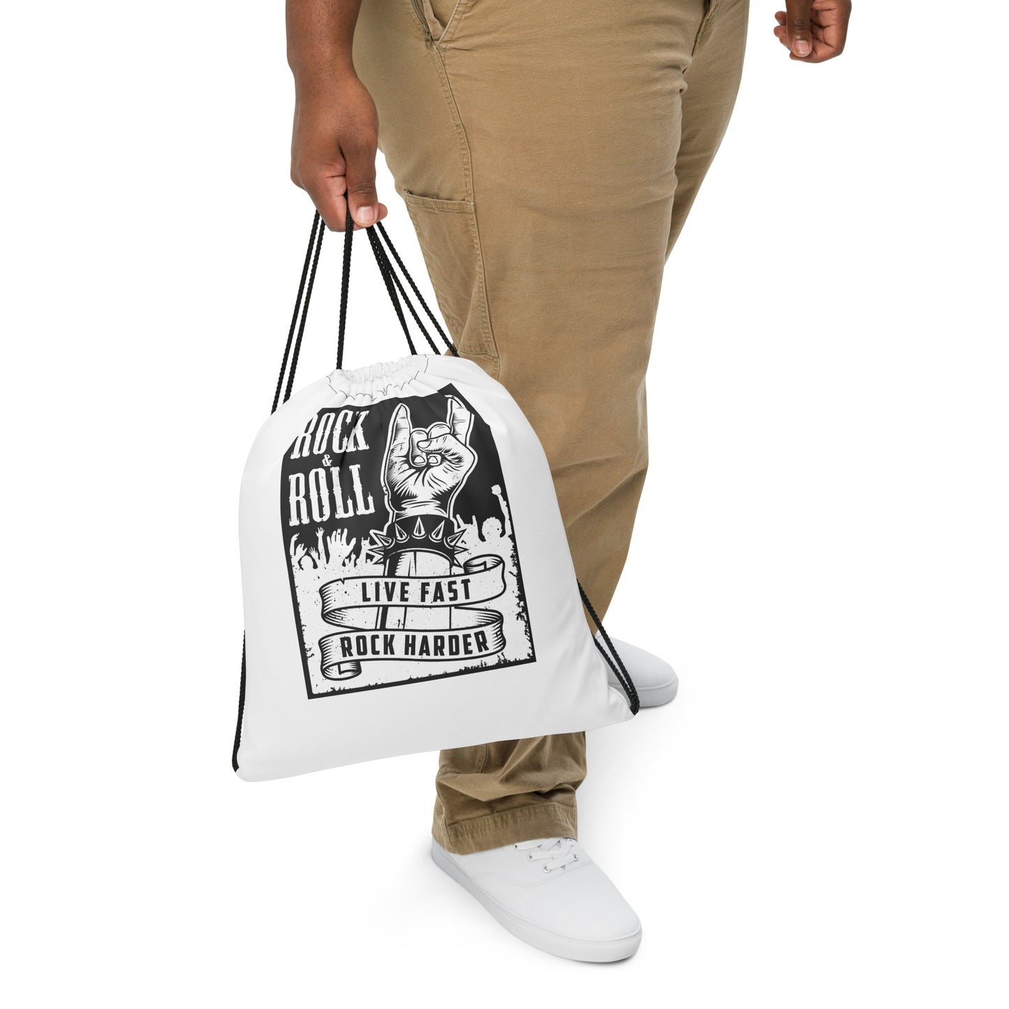 Live Fast Rock Harder Drawstring Bag