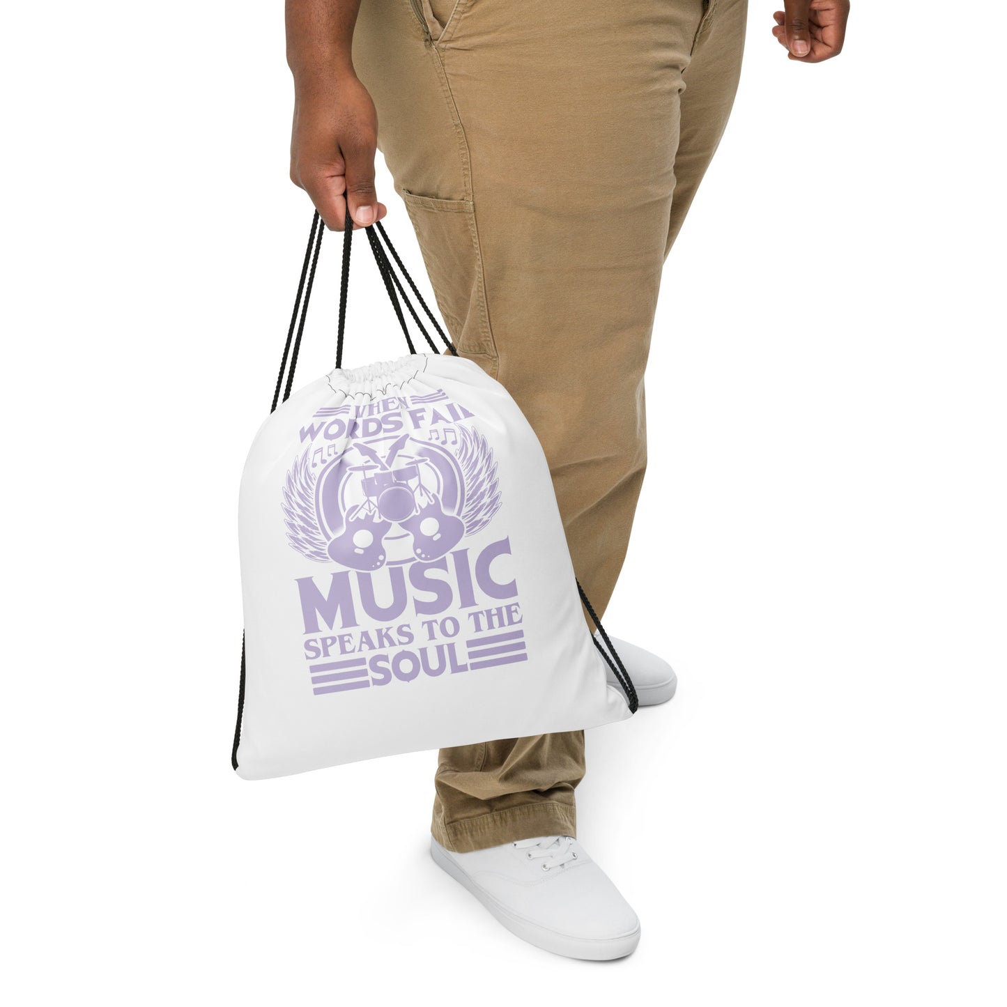 When Words Fail, Music Speaks To The Soul Drawstring Bag
