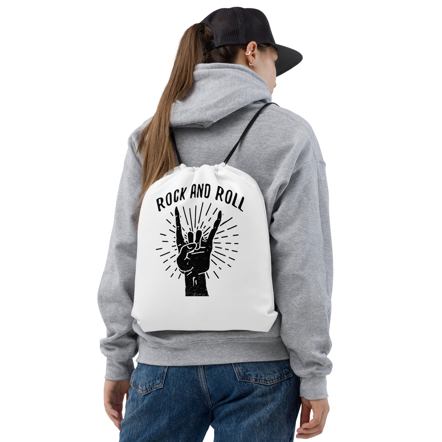 Rock and Roll Hand Drawstring Bag