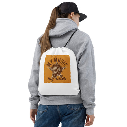 My Music My Rules Drawstring Bag