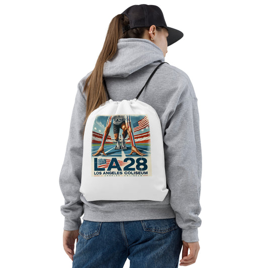 Surrealistic LA28 Track Start Watercolor Art Drawstring bag