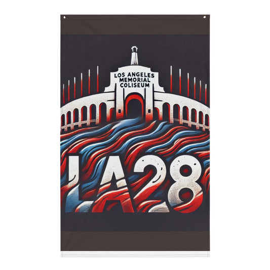 Patriotic Hat LA28 Logo with Los Angeles Memorial Coliseum Outline Flag