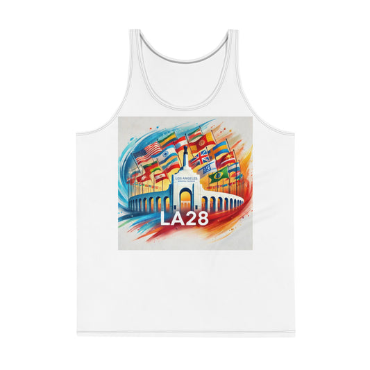 Patriotic LA28 Watercolor Logo Featuring Flags of Nations Tank Top