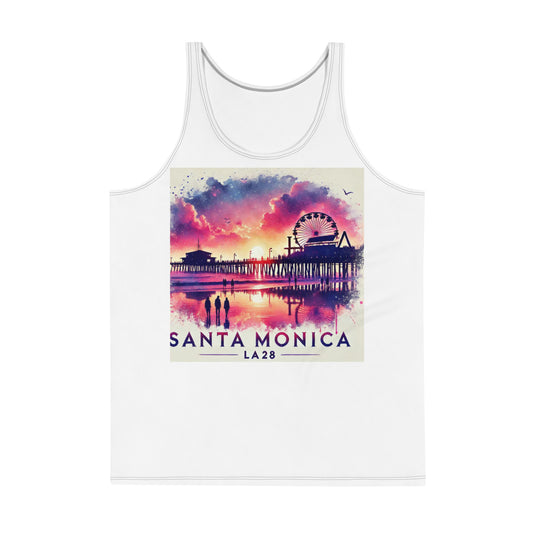 Santa Monica Sunset Watercolor Print - LA28 Surrealistic Design Tank Top