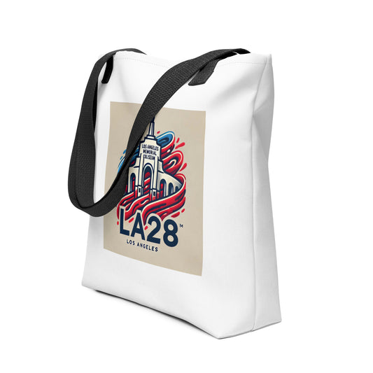 LA28 Logo with Los Angeles Memorial Coliseum Tote bag