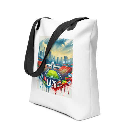 Watercolor Logo Featuring Flags of Nations at Los Angeles Memorial Coliseum Tote bag
