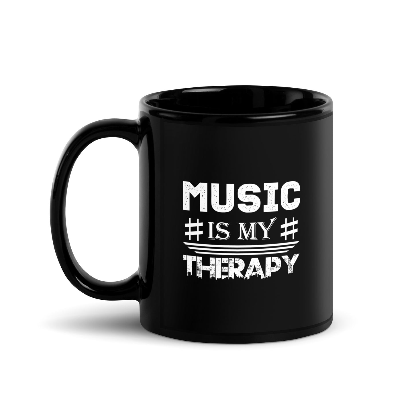 Music Is My Therapy Black Mug