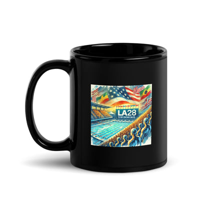 Vibrant Watercolor LA28 Swimming Crowd Logo | Energetic Olympic Swimming Art Black Mug