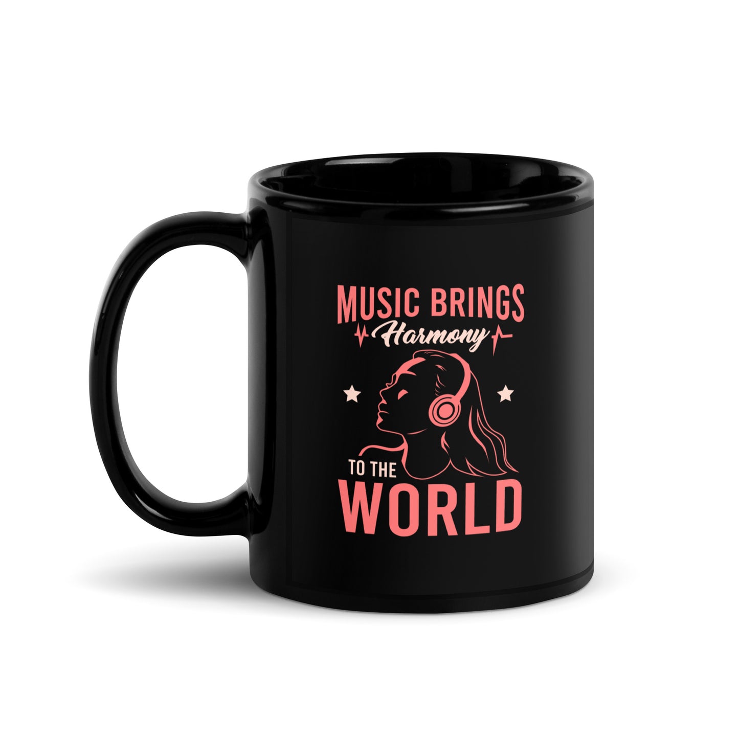 Music Brings Harmony to the World Black Mug