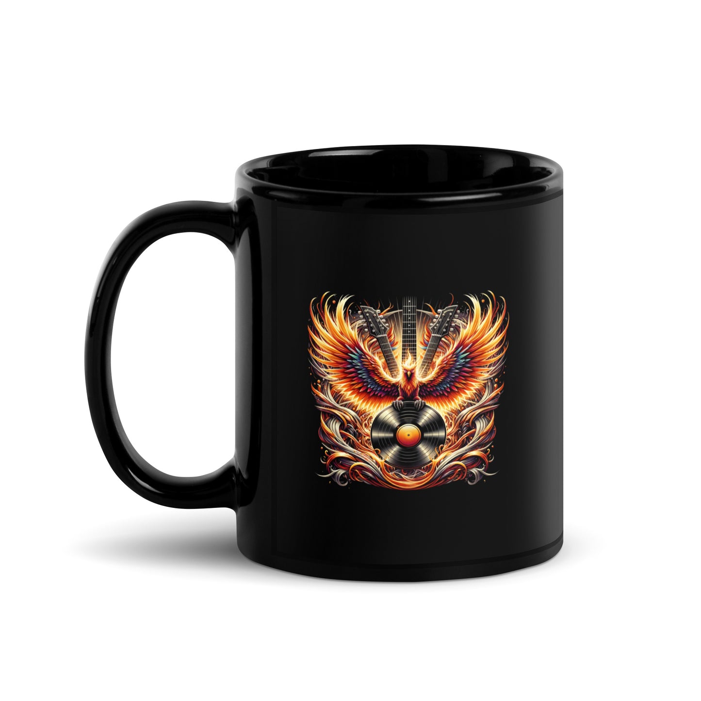 Guitar Eagle Flame Black Mug