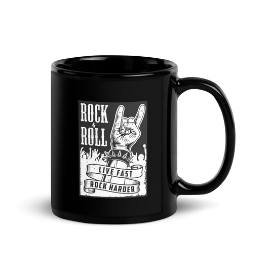Live Fast Rock Harder Black Mug