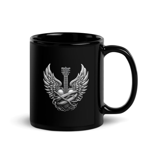 Guitar Angel Wings Black Mug