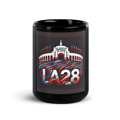 Patriotic LA28 Logo with Los Angeles Memorial Coliseum Outline Black Mug