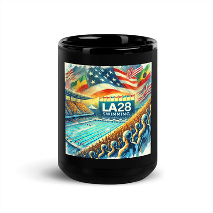 Vibrant Watercolor LA28 Swimming Crowd Logo | Energetic Olympic Swimming Art Black Mug