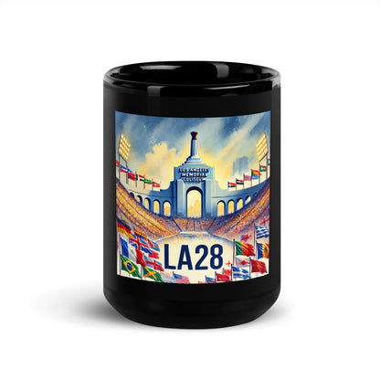 Flags of Nations at Los Angeles Memorial Coliseum LA28 Black Mug