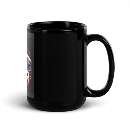 Patriotic LA28 Logo with Los Angeles Memorial Coliseum Outline Black Mug